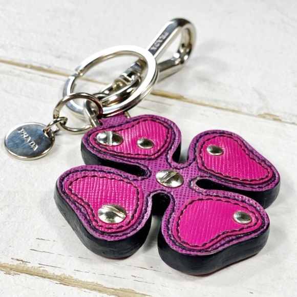 Prada Saffiano Pink Four Leaf Clover Bag Charm - Picture 4 of 7
